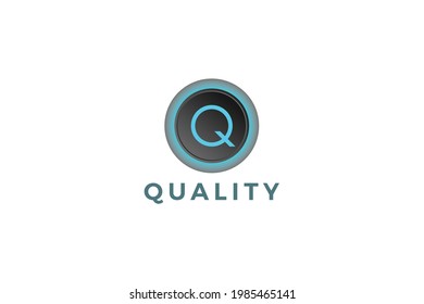 Letter Q 3d glowing blue color realistic button