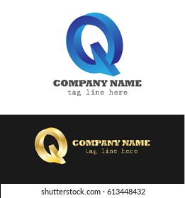 Letter Q 3D Logo in Blue and Gold
