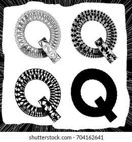 Letter Q. 3d and silhouette constructive concept.