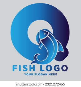 Letter Q Abstract Fish logo with fish symbol logo design minimalist style