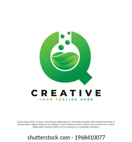 Letter Q with Abstract lab logo. Usable for Business, Science, Healthcare, Medical, Laboratory, Chemical and Nature Logos.