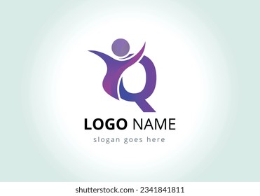 Letter Q with abstract people Logo Design Vector Template. 