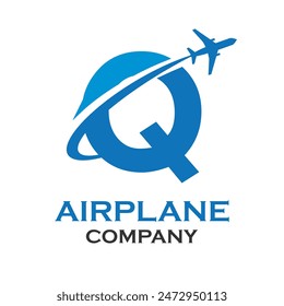 Letter q with airplane logo template illustration. suitable for transportation, brand, travel, agency, web, label, network, marketing etc