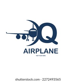 Buchstabe Q mit Vorlage für das Vektorlogo des Flugzeugs. Schriftarten für Veranstaltung, Promo, Logo, Banner, Monogramm und Poster. Alphabet-Label-Symbol für Marke und Identität