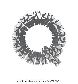 The letter Q, in the alphabet broken 3d perspective set silver color isolated on white background