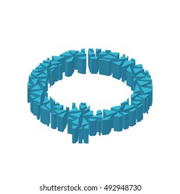 The letter Q, in the alphabet broken 3d perspective isometric set blue color isolated on white background