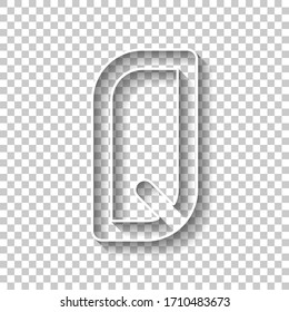 Letter Q of alphabet, isolated outline symbol. White outline sign with shadow on transparent background