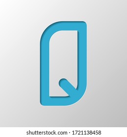 Letter Q of alphabet, isolated outline symbol. Paper design. Cutted symbol with shadow