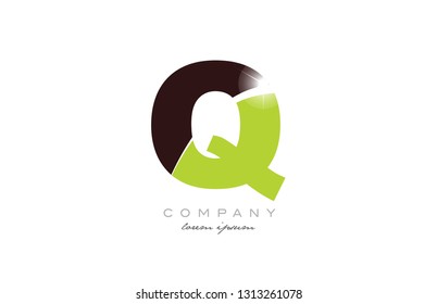 letter q alphabet logo icon design with green and brown color suitable for a company or business