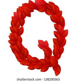 Letter Q of alphabet made from red petals