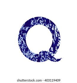 Letter Q. Alphabetical letter in blue colour. Vector illustration with isolated  letter Q.