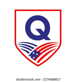 Letter Q American Agriculture Logo Template. Usa Agriculture Logotype On Alphabet Q Concept