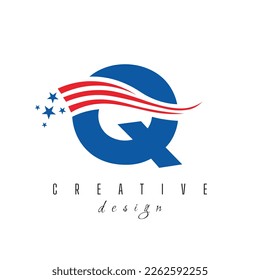 Letter Q American Logo for Business, Corporate and Company Sign. USA American Logo on Letter Q Vector Template