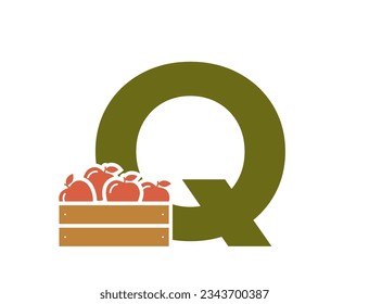 letter q with apple crate. fruit alphabet logotype symbol. gardening and harvest design. isolated vector image