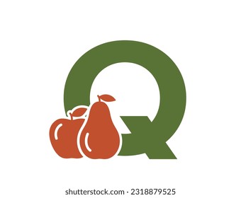 letter q with apple and pear. fruit alphabet logotype. gardening and harvest design. isolated vector color image
