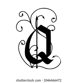 Letter Q  with arrows isolated on white background