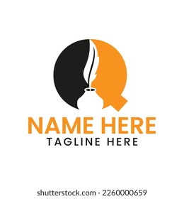 Letter Q Art Logo Concept With Ink Bottle Icon Vector Template