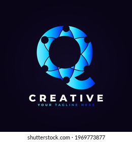 Letter Q Atom connectivity logo. Usable for Business, Science, Technology, Medical, Molecule, Network, Digital and Nature Logos.