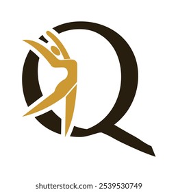 Letter with Q Ballet Dancer Logo Design. Ballerina Logo icon vector