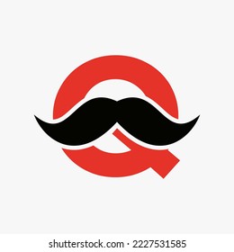 Letter Q Barbershop Logo Design. Hairstylist Logotype For Mustache Style and Fashion Symbol