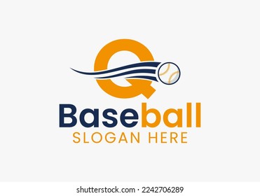 Letter Q Baseball Logo Concept With Moving Baseball Icon Template