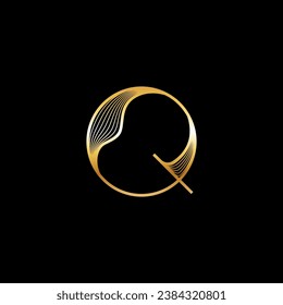 letter Q, beautiful elegant golden alphabet striped font, classic lettering perfect for wedding invitations or fashion or logo design, vector illustration 10EPS