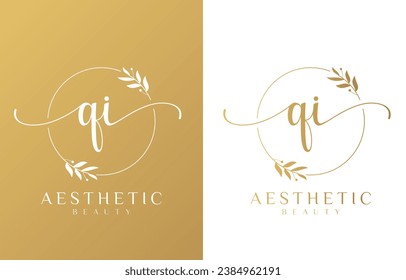 Letter Q und I Beauty Logo mit floralem Ornament