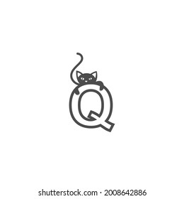 Letter Q with black cat icon logo design template vector