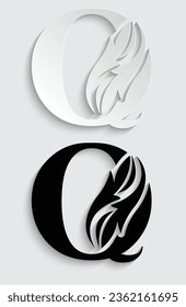 letter Q. Black flower alphabet. Beautiful capital letters with shadow