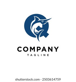 Letra Q Vector de icono de logotipo de pescado azul Marlin