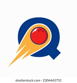 Letter Q Bowling Logo. Bowling Ball Symbol With Red Moving Ball Icon