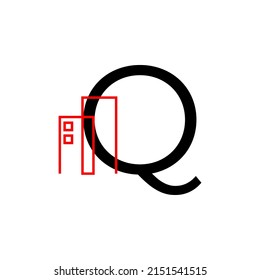 letter Q with building decoration vector logo design element