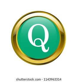 letter Q capital letter classic in golden brooch with emerald blue color, editable vector