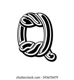 Letter Q Celtic font. norse medieval ornament ABC. Traditional ancient manuscripts alphabet

