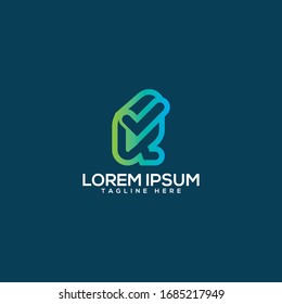 Letra Q con marca de verificación iconos elementos de plantilla de diseño