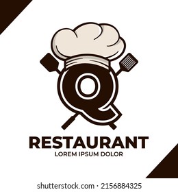 Letter Q Chef hat logo design illustration, Restaurant cafe logo icon isolated on white background