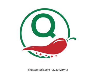 Letter Q with Chili logo design. Chili logo with Letter concept vector icon logo design template.