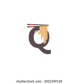 Letter Q with chopsticks and noodle icon logo design template