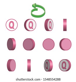 Letter Q in circle rotation sequence sprite sheet on white background. Vector illustration.