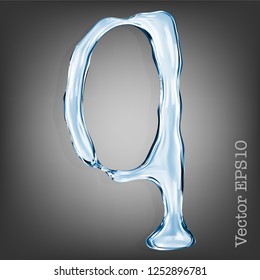 Letter q from clear transparent bluish water droplets. Vector EPS 10.