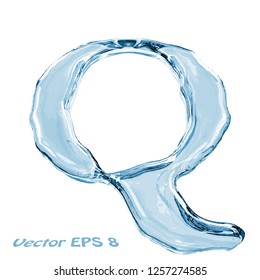 Letter Q from clear transparent bluish water droplets. Isolated on white background. Vector EPS 8.