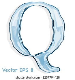Letra Q de gotículas transparentes de água azulada. Vetor EPS 8.