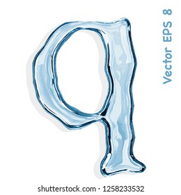 Letter q from clear transparent bluish water droplets. Vector EPS 8.