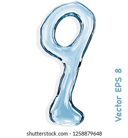 Letter q from clear transparent bluish water droplets. Vector EPS 8.