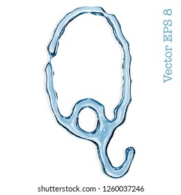 Letter Q from clear transparent bluish water droplets. Vector EPS 8.