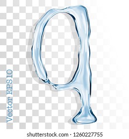 Letter q from clear transparent bluish water droplets. Vector EPS 10.