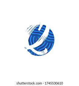 Letter Q  Colorful Wavy Blue Negative Space  logo icon in circle shape design template.