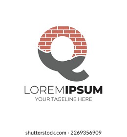 Letter Q Combined With Cemented Brick Logo Design Icon Vector Illustration