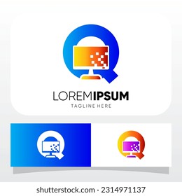 Letter Q Computer Monitor Display Logo Design Vector Icon Graphic Emblem Illustration