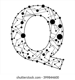 Letter Q consisted of dots and lines, English alphabet